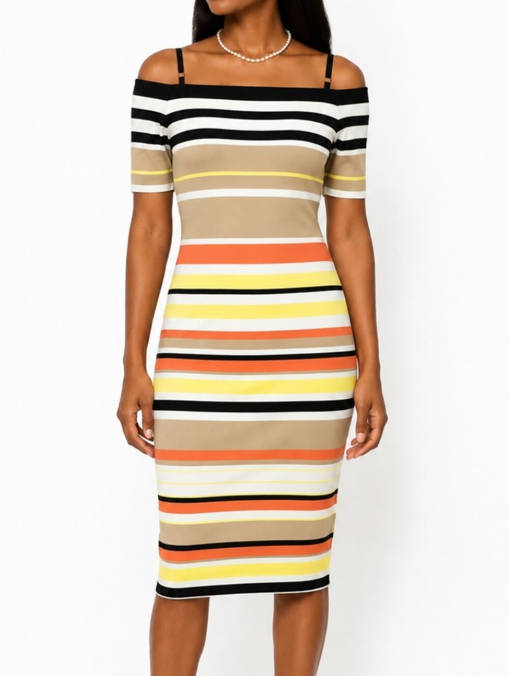 Calvin Klein Off-the-shoulder Multi-colored Striped Dress